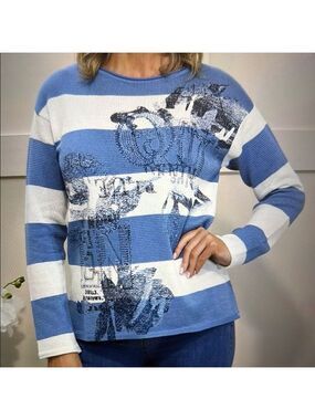 Rabe Blue and White Striped Knit Sweater